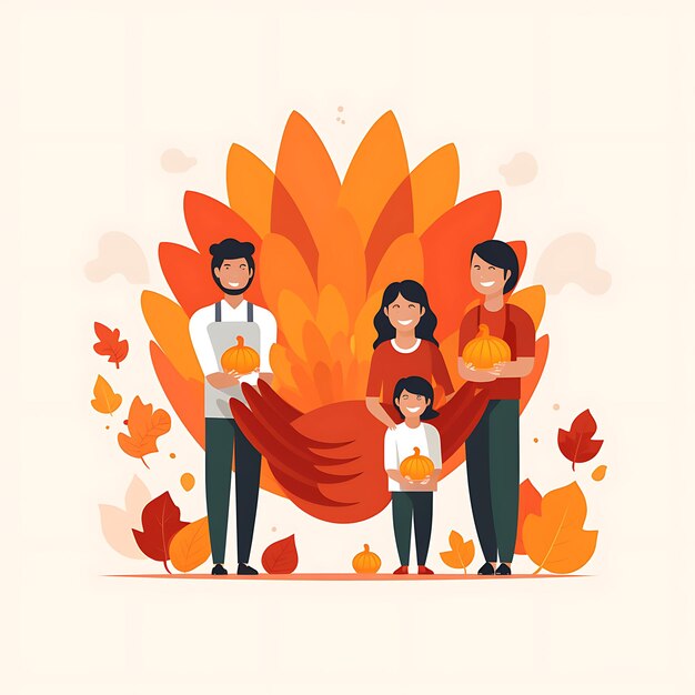 Vector thanksgiving and the harvest feast holding pumpkin and turkey flat vector svg orange solid color