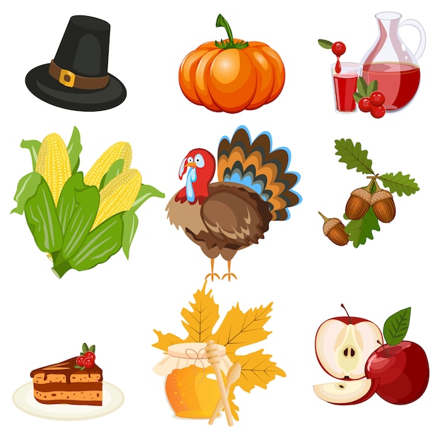 Thanksgiving icons vector set