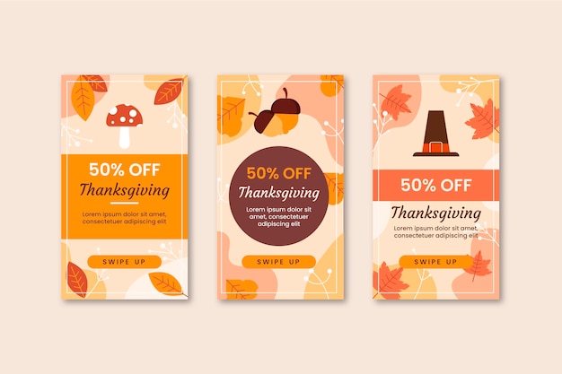 Thanksgiving instagram stories in flat design