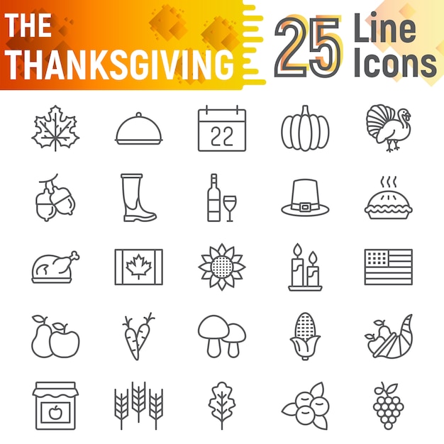 Thanksgiving line icon set, holiday symbols collection