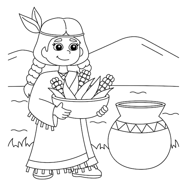 Thanksgiving Native Girl With Corns Coloring Page