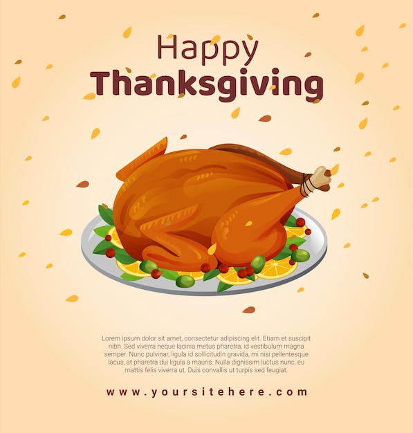 Thanksgiving Roasted Turkey and Autumn Leaves Social Media Post Template