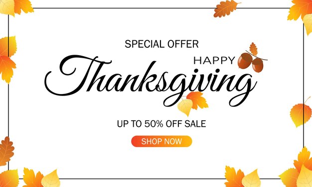 Vector thanksgiving sale banner.thanksgiving fall season calligraphy. vector illustration for poster.