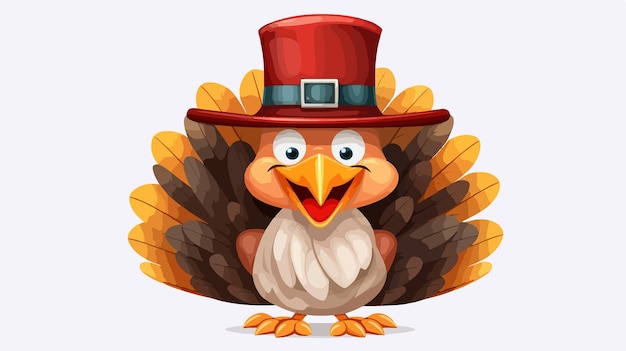 Vector thanksgiving turkey bird in pilgrim hat cartoon character illustration