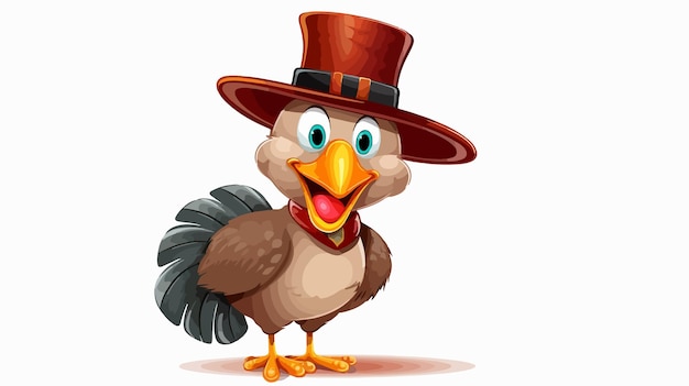 Thanksgiving Turkey Bird in Pilgrim Hat Cartoon Character Illustration