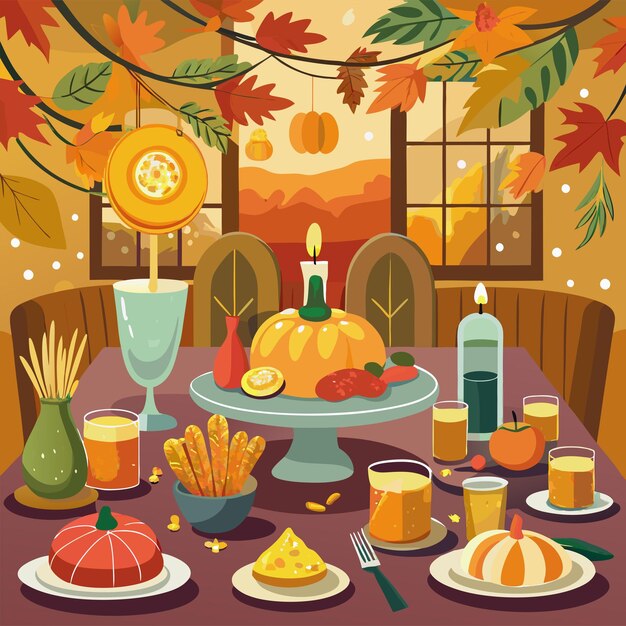 Vector thanksgivingdinneroncozyfallbackground tshirt design