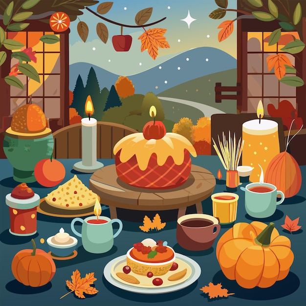 Thanksgivingdinneroncozyfallbackground tshirt design