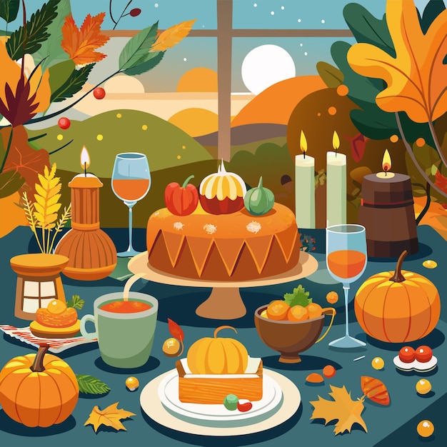 Vector thanksgivingdinneroncozyfallbackground tshirt design