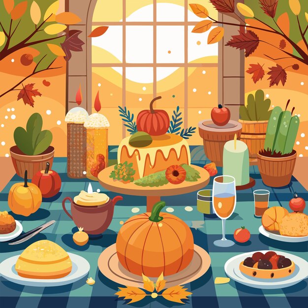 Vector thanksgivingdinneroncozyfallbackground tshirt design