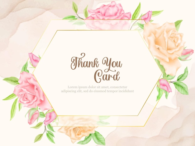 Thankyou Card Floral Vector Template with roses flowers