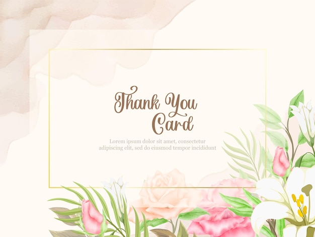 Thankyou Card Floral Vector Template, with roses flowers