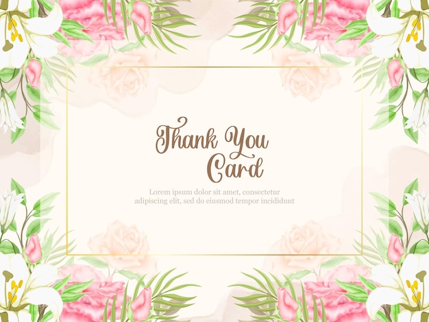 Thankyou Card Floral Vector Template, with roses flowers