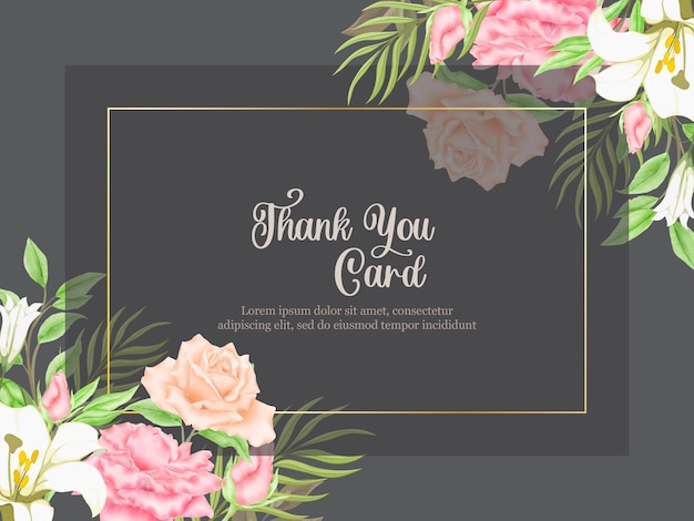 Thankyou Card Floral Vector Template, with roses flowers