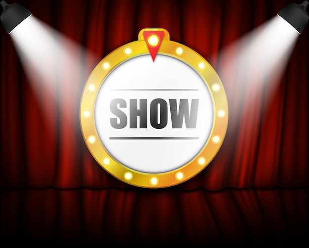 Theater sign on curtain with spotlight Vector illustration