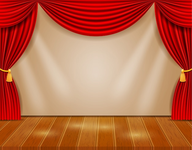 Theater stage in the hall with red curtains