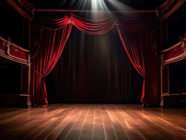 Theater stage red curtains Show Spotlight