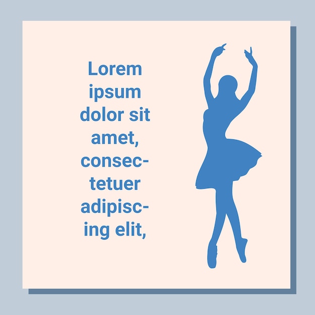 Theatre ticket design Ballet flyer template Ballerina silhouette in the tutu and pointe shoe Blue card design Vector illustration