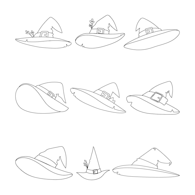 There are a lot of large Halloween witch hats Childrens coloring page