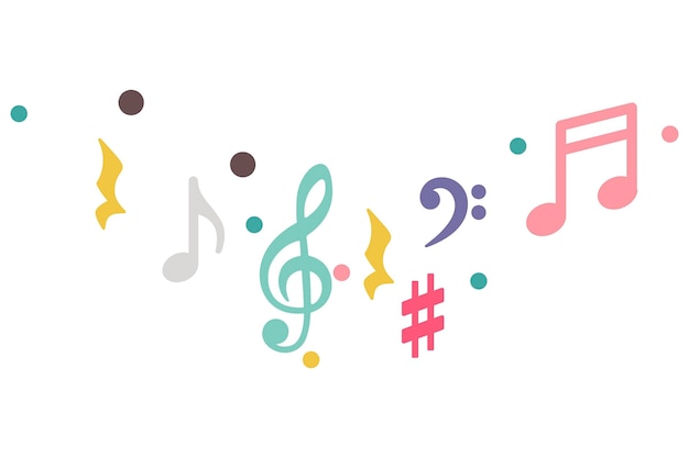 there are many musical notes and symbols on a white background