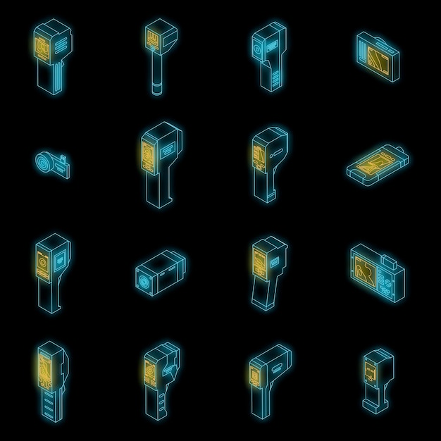 Thermal imager icons set vector neon