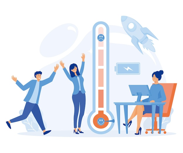 Thermometer as stress level scale emotions mood Fully charged active mentally healthy employee