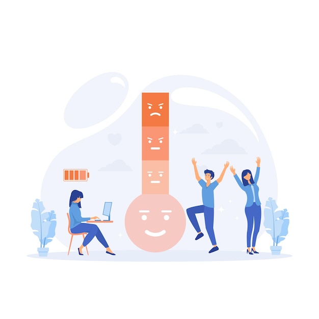 Thermometer as stress level scale emotions mood Fully charged active mentally healthy employee