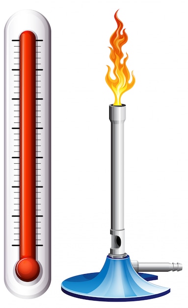 Thermometer and burnsen with flame