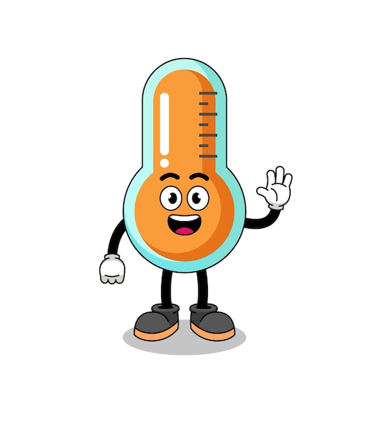 Thermometer cartoon doing wave hand gesture