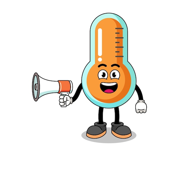 Thermometer cartoon illustration holding megaphone