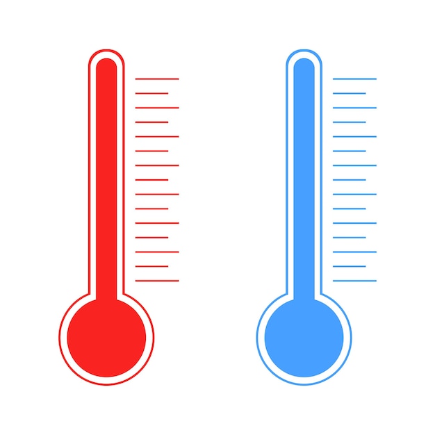 Thermometer cold and hot icon Freeze temperature vector weather warm cool indicator Meteorology thermometers measuring heat and cold Vector illustration