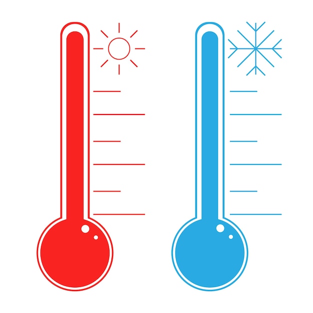 Thermometer cold and hot icon Freeze temperature vector weather warm cool indicator Meteorology thermometers measuring heat and cold Vector illustration