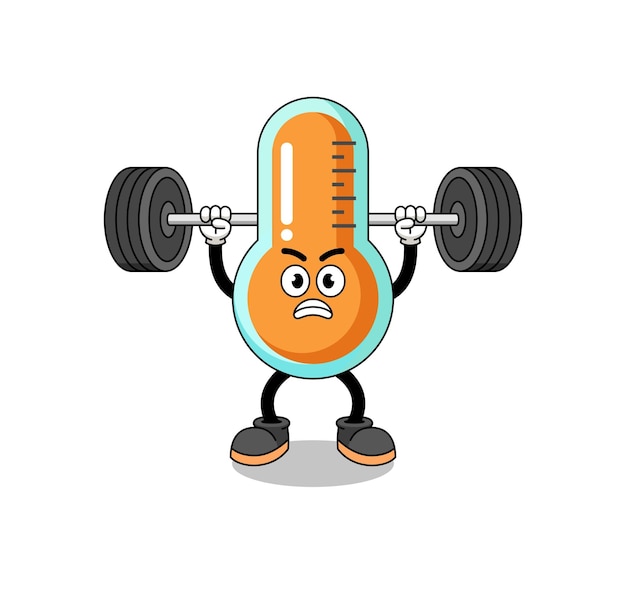 Thermometer mascot cartoon lifting a barbell