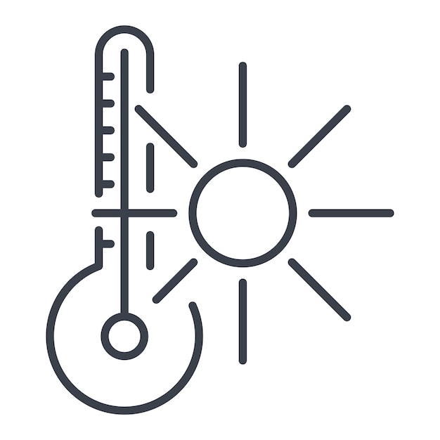 Thermometer and sun icon vector isolated line illustration