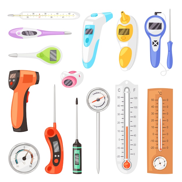 Thermometer  tempering measurement celsius fahrenheit scale cold hot weather illustration set of tempered meteorology or medical equipment measuring temperature isolated on white background