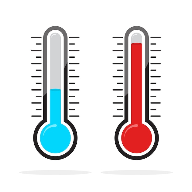 Thermometers icons with different levels. Vector illustration. Blue and red thermometer indicators in flat style