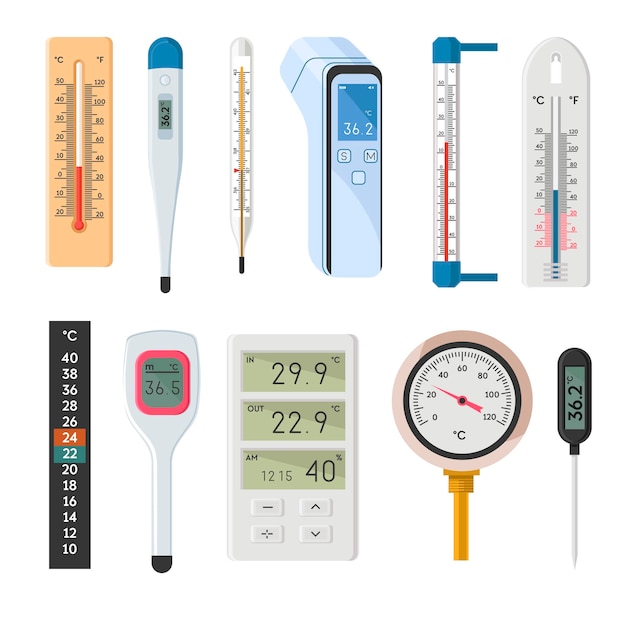 Thermometers showing temperature in celcius icon