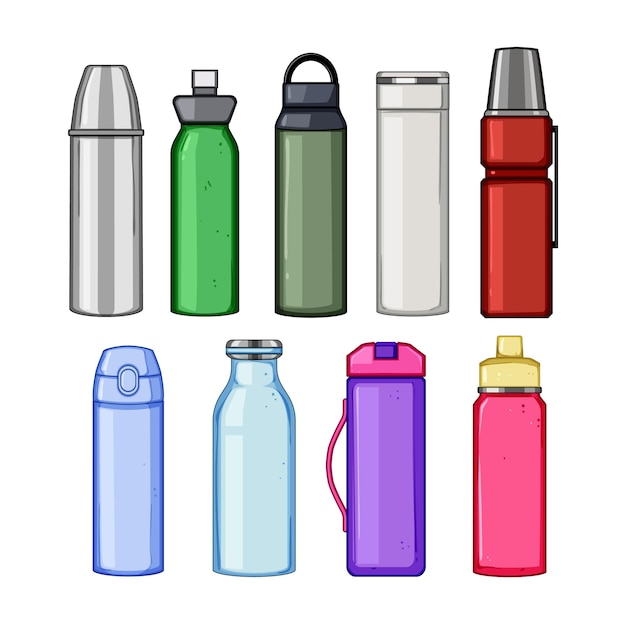 thermos bottle set cartoon vector illustration