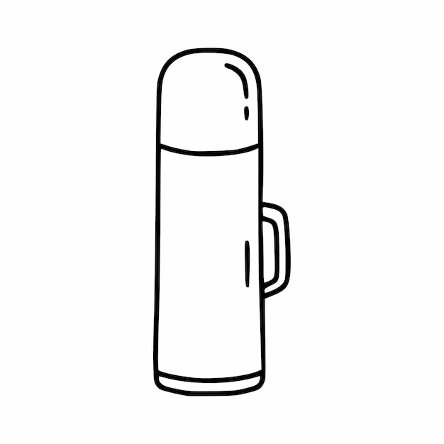 Thermos of doodle style tea. Kitchen accessories. Vector icon. Dishes for making  drink.