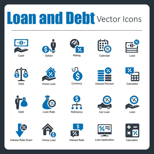 These is a collection of handcrafted pixel perfect Loan and Debt vector icons