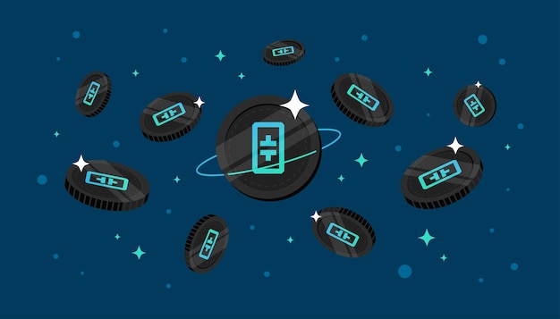 Theta Network THETA coins falling from the sky THETA cryptocurrency concept banner background