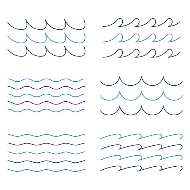 Thin Blue Wave Lines Set