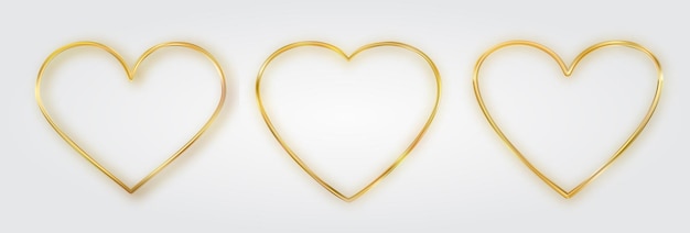 Thin gold heart frame set golden realistic heart border luxury symbol of love