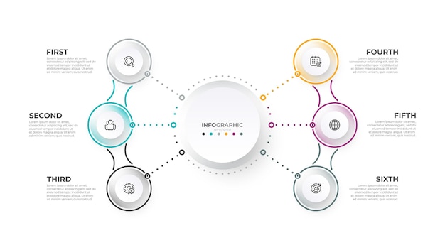 Thin line business infographic template with 6 options Vector illustration