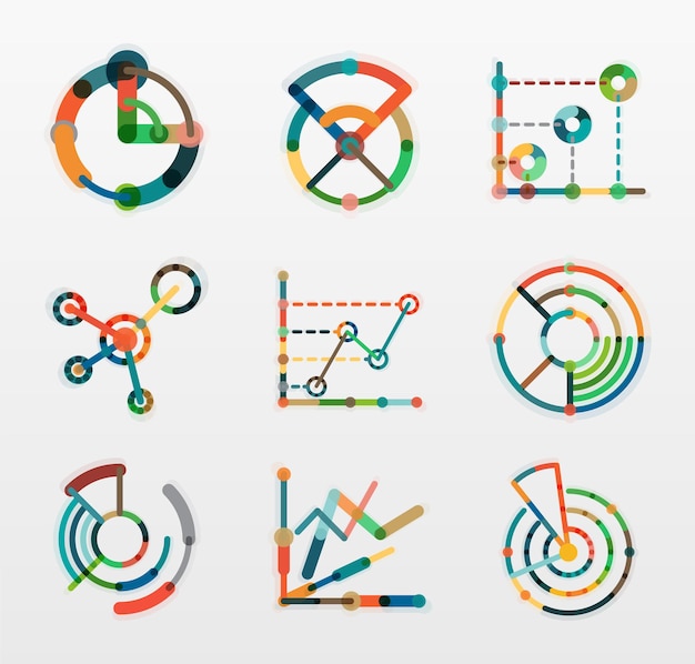 Thin line chart logo set Graph icons modern colorful flat style