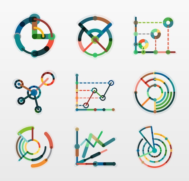 Thin line chart logo set Graph icons modern colorful flat style