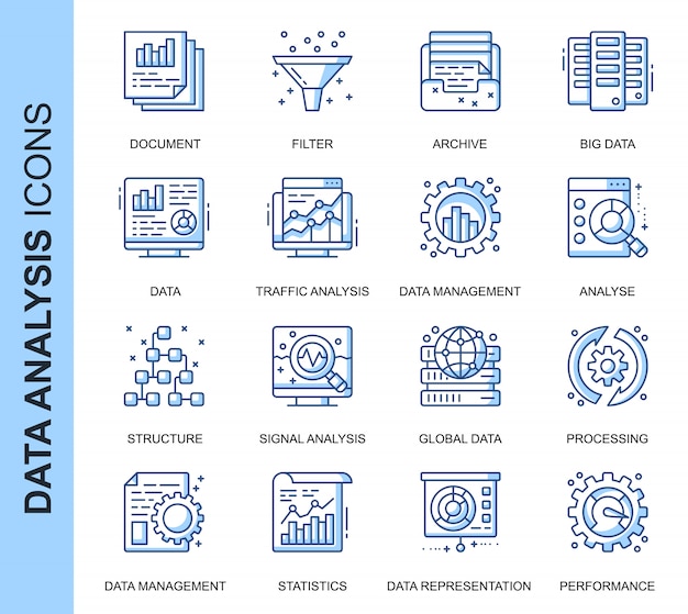 Thin Line Data Analysis Related icons set