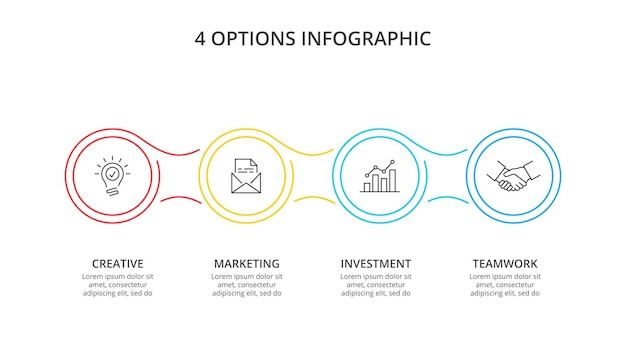 Thin line flat circle for infographic. Business concept with 4 options, parts, steps or processes.