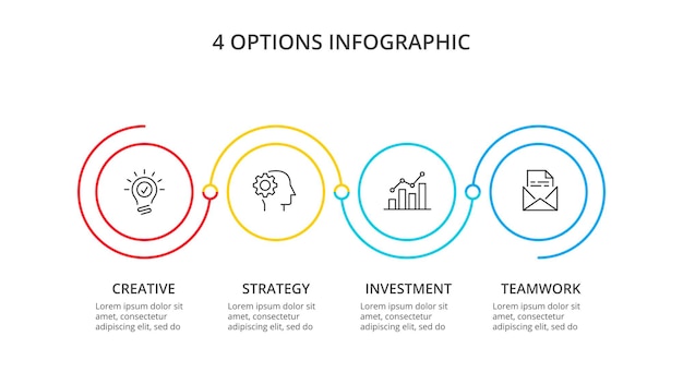 Thin line flat circle for infographic. Business concept with 4 options, parts, steps or processes.