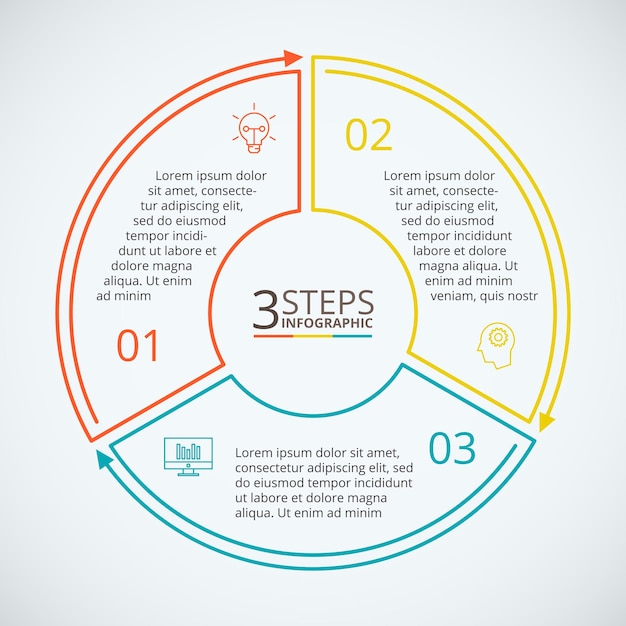 Thin line flat circle for infographic Template for diagram with 3 steps