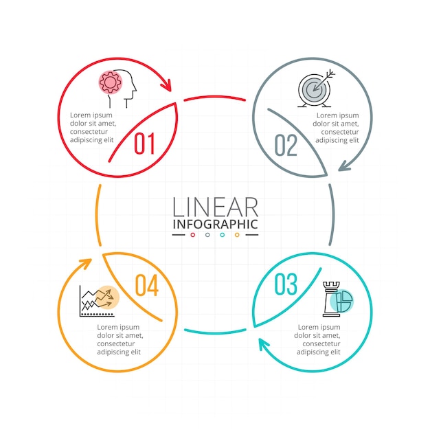 Thin line flat circles for infographic Template for cycle diagram with 4 steps or processes